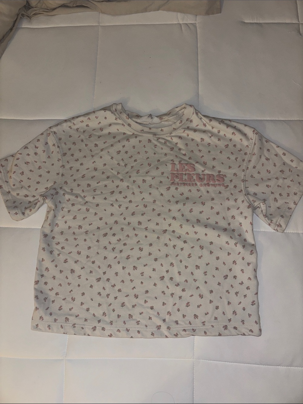 H&M Cream Short-Sleeve Tee with Pink Floral Print